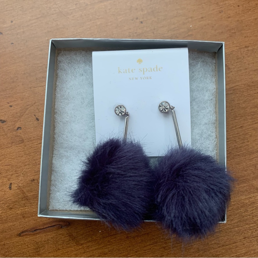 Kate Spade New York Puff Pom Pom Flying Colors Earrings Navy Blue